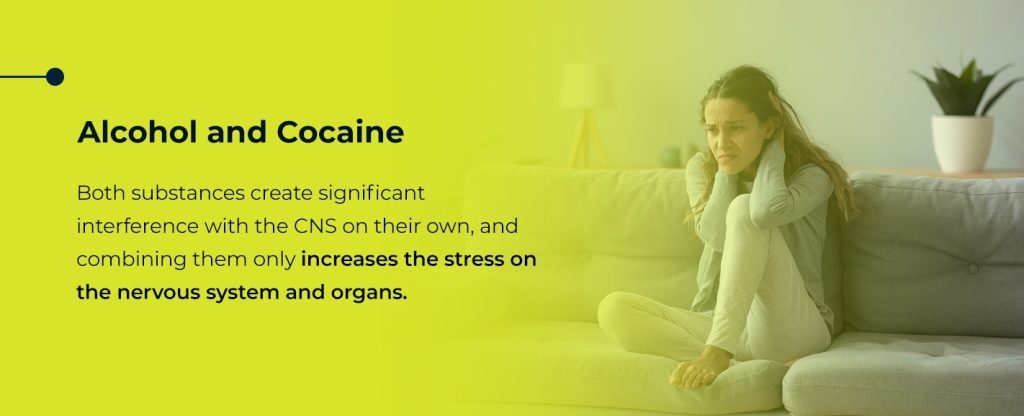 Cocaine and Alcohol: Overcoming Addiction Challenges Woman on couch feeling distressed about cocaine and alcohol effects